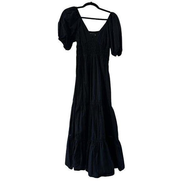 ASOS DESIGN shirred waist broderie insert maxi dress in Black US 6 - Picture 4 of 7